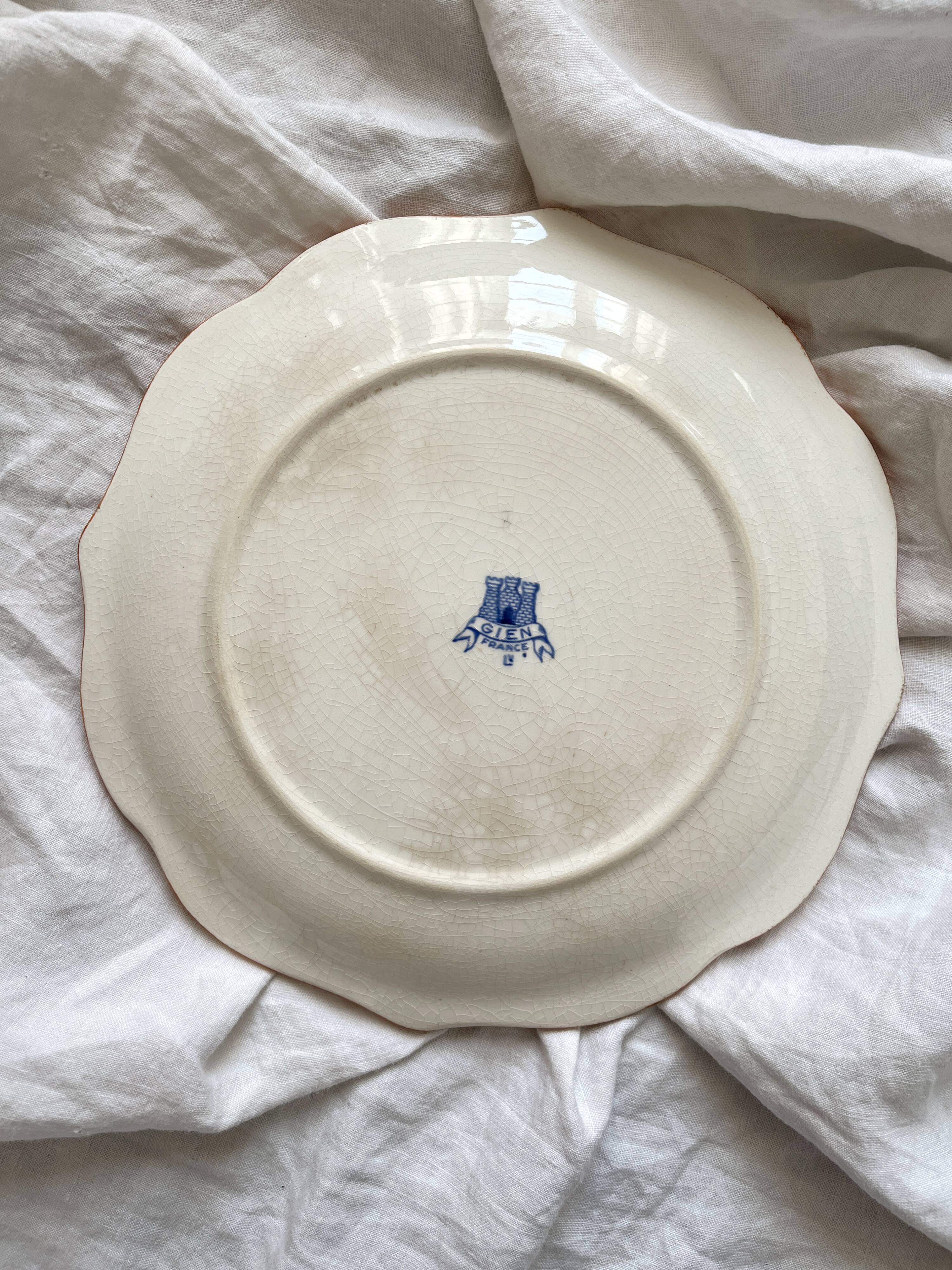 Gien earthenware plate with peony decoration