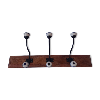 Vintage wood and ceramic coat hook / coat rack