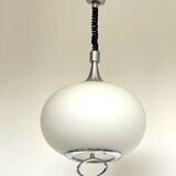 Large Scandinavian pendant light, up and down, opaline and chrome