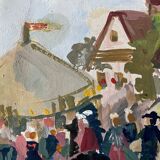Painting "Fête alsacienne" original gouache 1928 coll. J.F. Devalliere