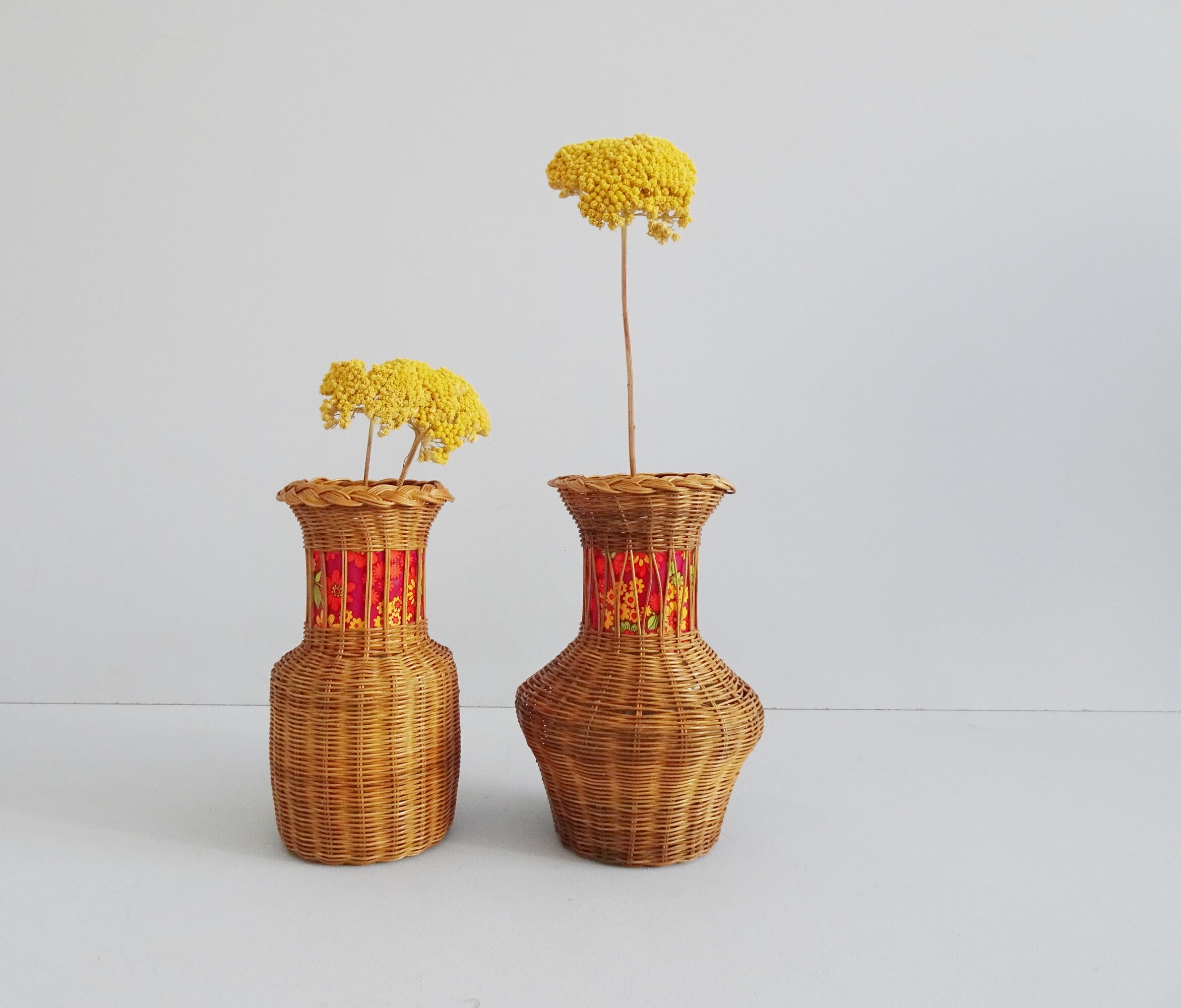 Pair of rattan vases, braided vase 1960