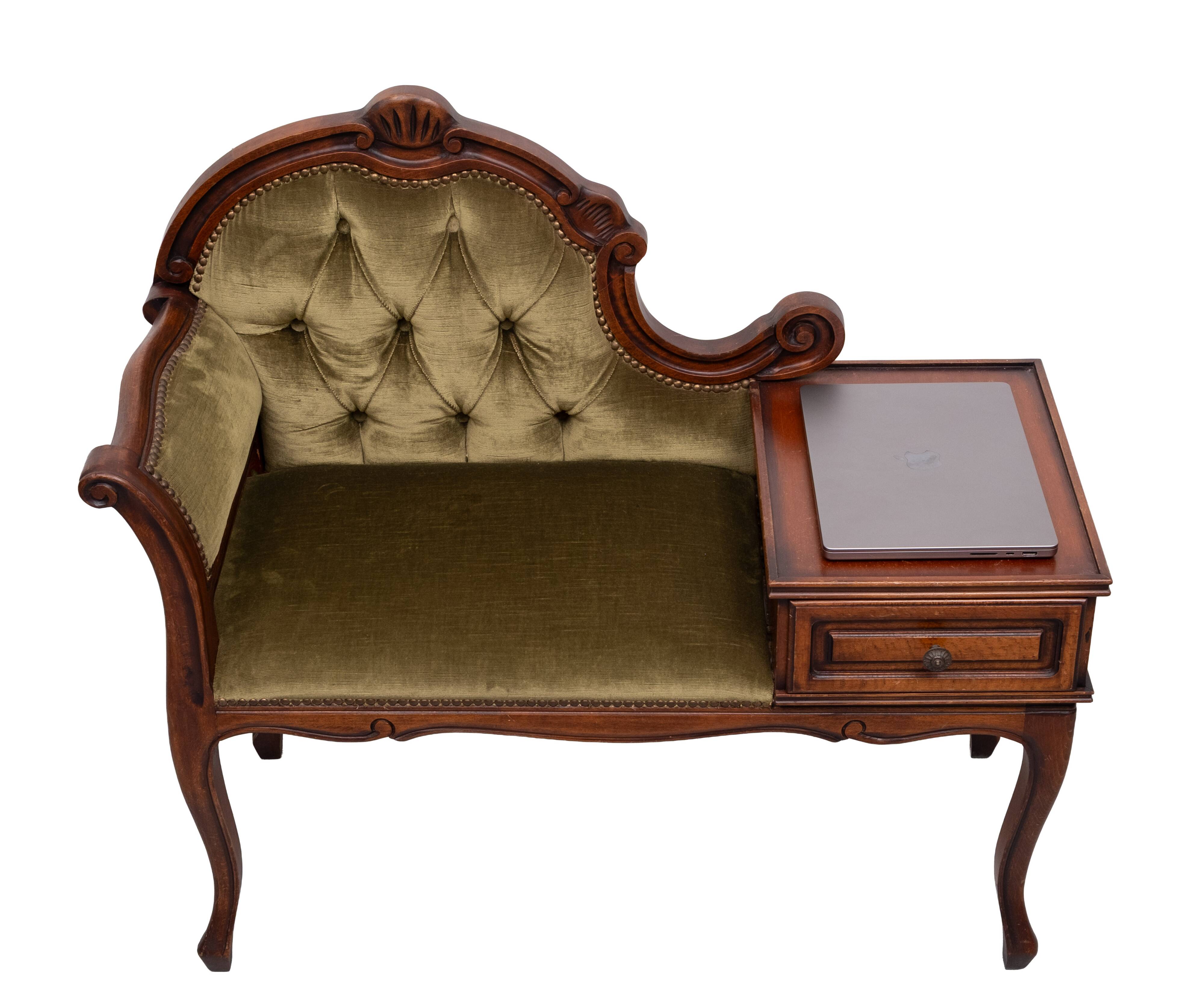 Telephone Sofa Green Velvet Queen Anne style 1960s