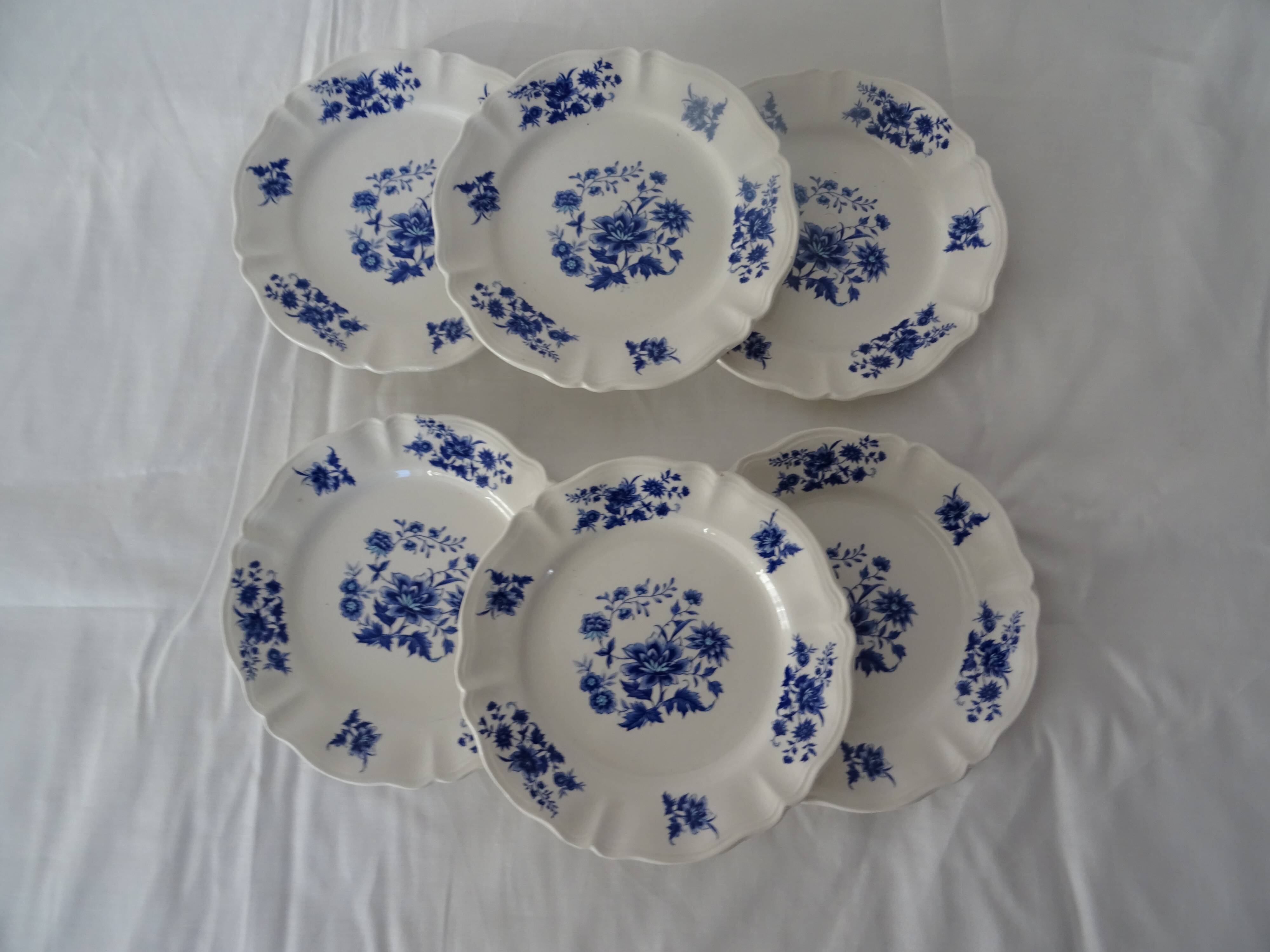 6 Sarreguemines Aubusson plates 429112 blue flowers faience