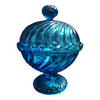 Sugar bowl in blue molded glass early 20th century
