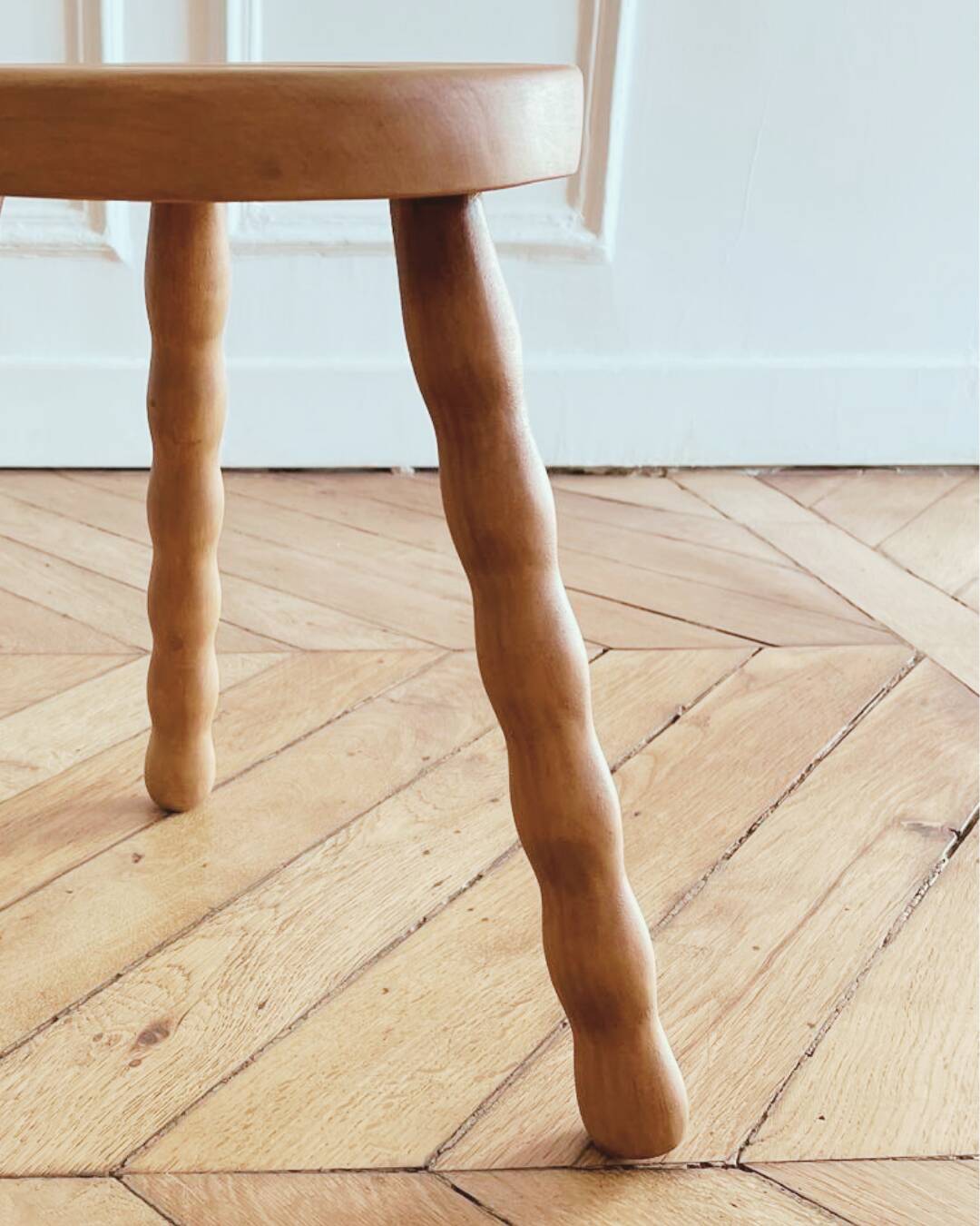 Small tripod/ bedside table/ renovated vintage stool, turned wood, year