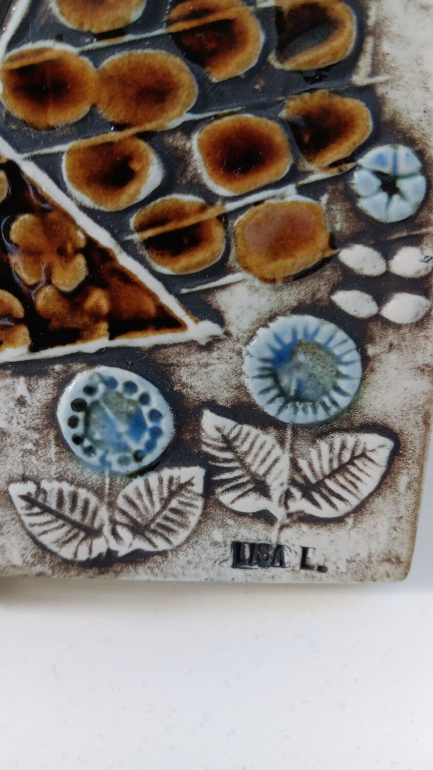 Plaque en céramique émaillée "Les 2 Oiseaux" de Lisa LARSON - Série UN