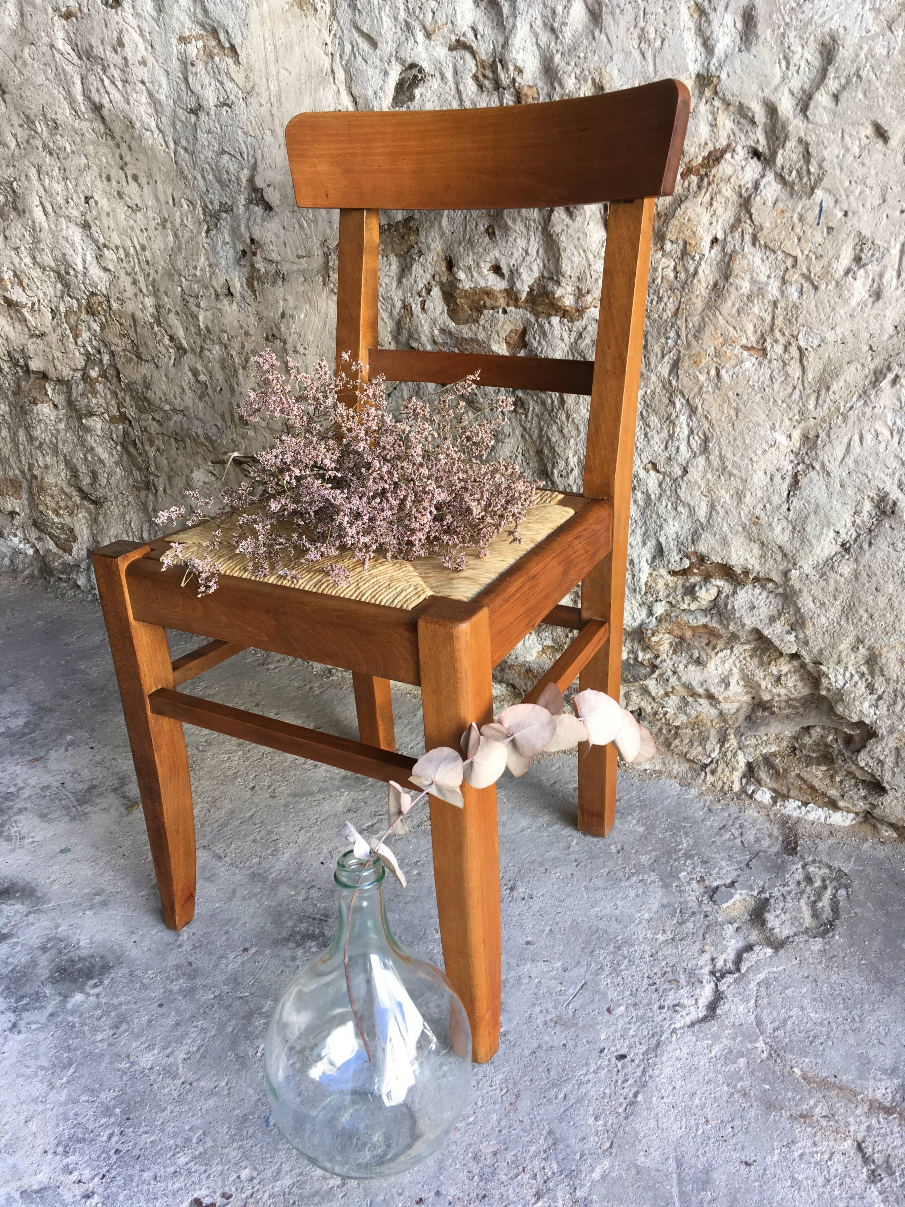 4 chaises vintage en bois et paille