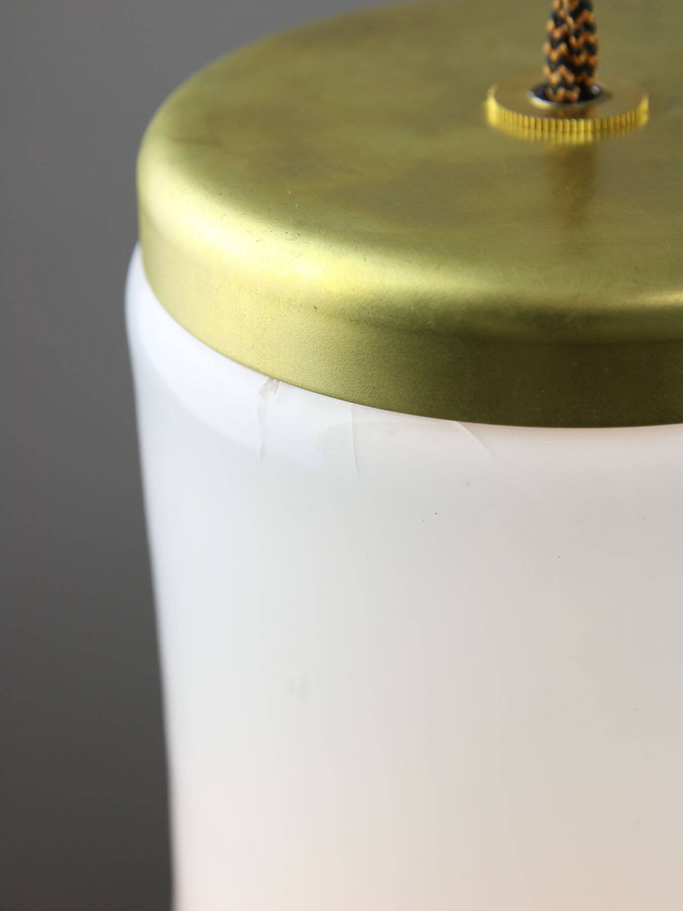 Big mid-century italian brass and opaline glass pendant lamp