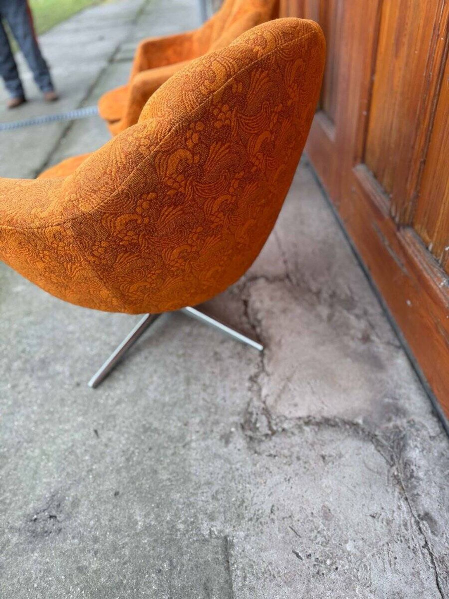 Mid-century metal and fabric swivel chairs, 1960s, set of 2