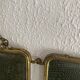 Vintage 1920s triptych barber mirror in gold and green faux crocodile leather - 37 x 87