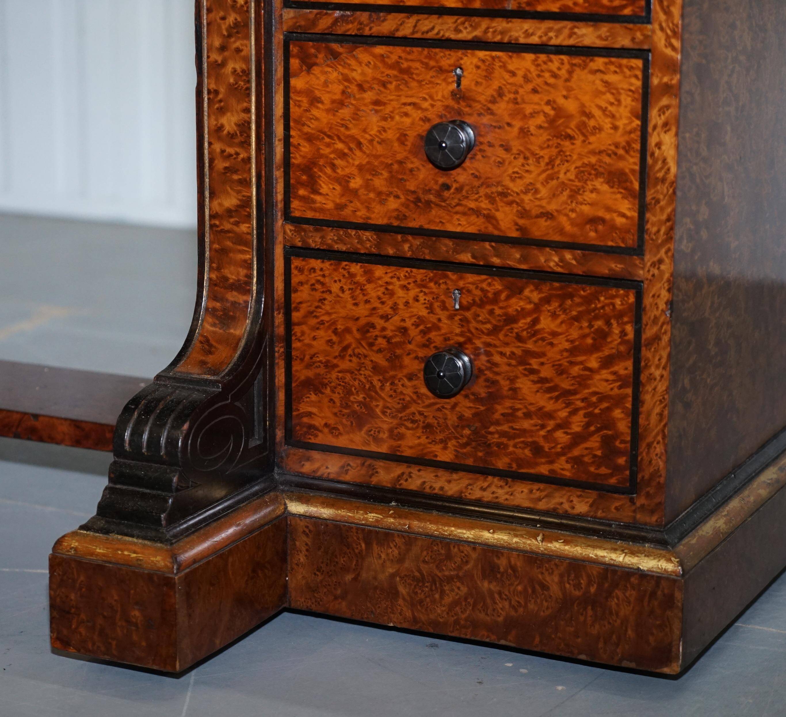 Gillow Library Desk in Burr Amboyna with Brass Gallery, circa 1852-1857