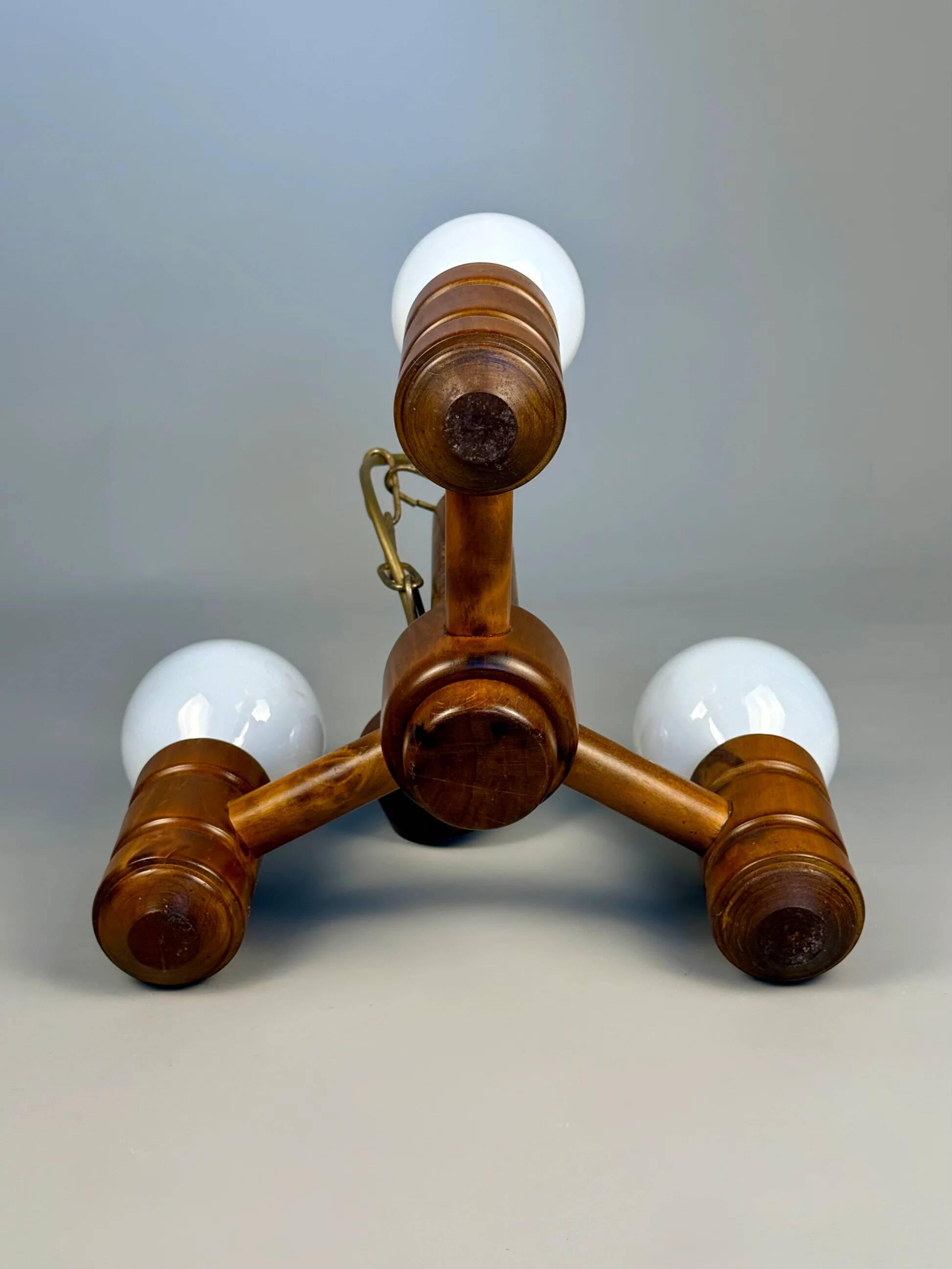Vintage wooden chandelier with three lights