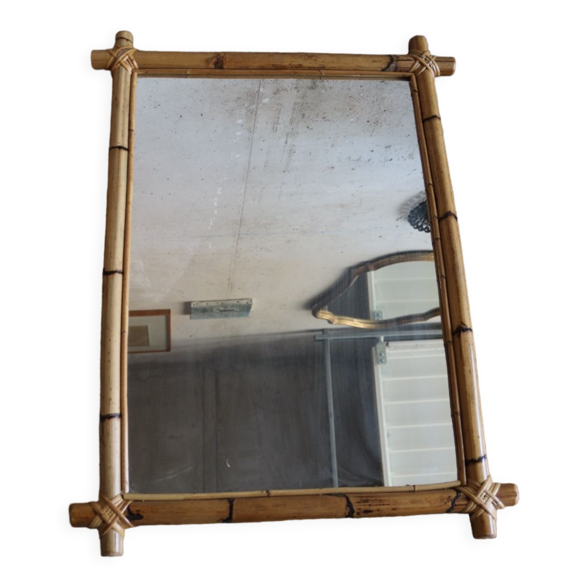 Miroir croix en bambou vintage