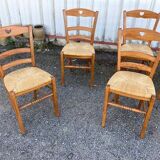 Set of 6 wooden and straw chairs