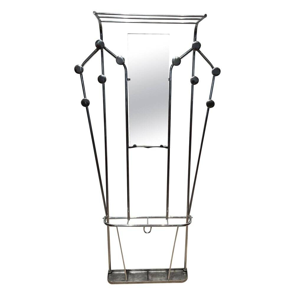 Art Deco Coat Rack & Mirror in Tubular Aluminum, France, 1930