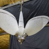 Art Deco chandelier/suspension with 3 domes in mixed glass and chrome metal