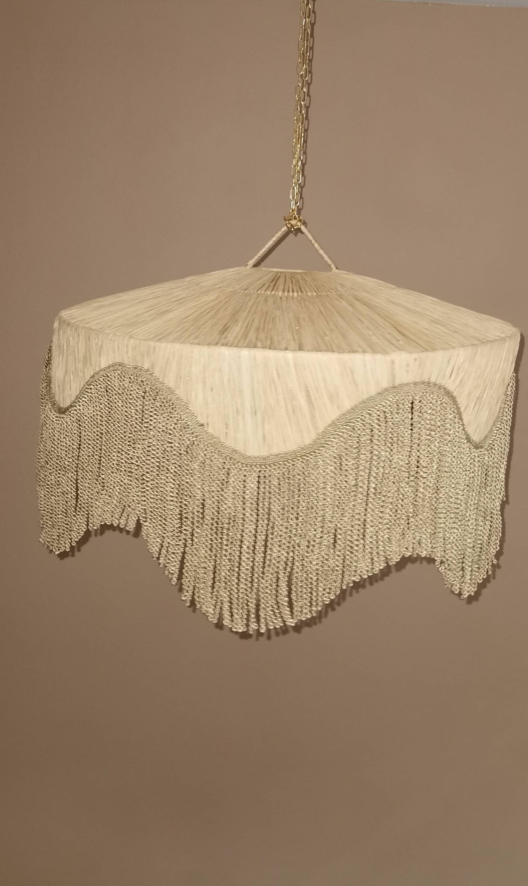 Abat jour de suspension à franges en Rafia