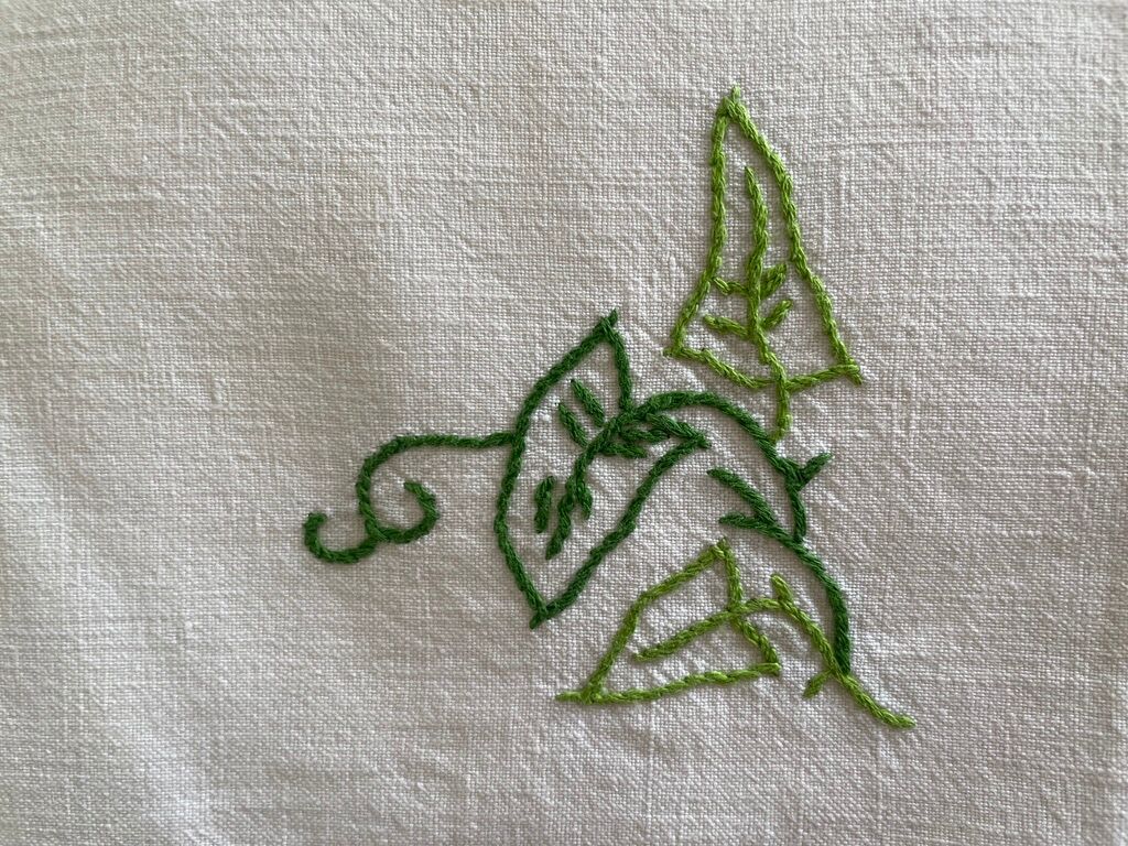 Ensemble de 6 serviettes anciennes brodées "les feuilles" blanc - coton - 42X52 cm