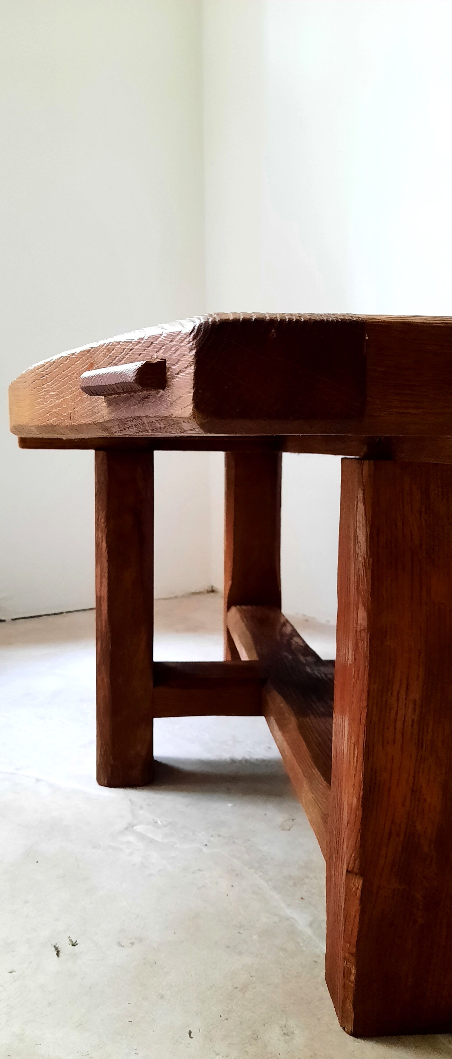 Brutalist oak coffee table in aircraft wing shape - stamped - circa 1960