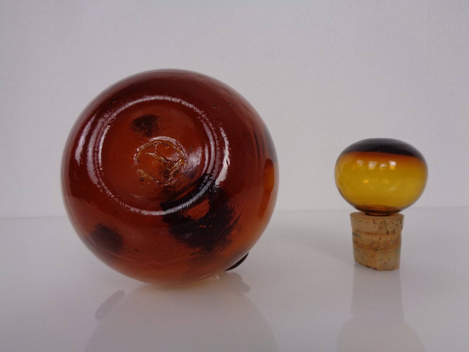 Italian amber glass decanter with stopper, 1960s