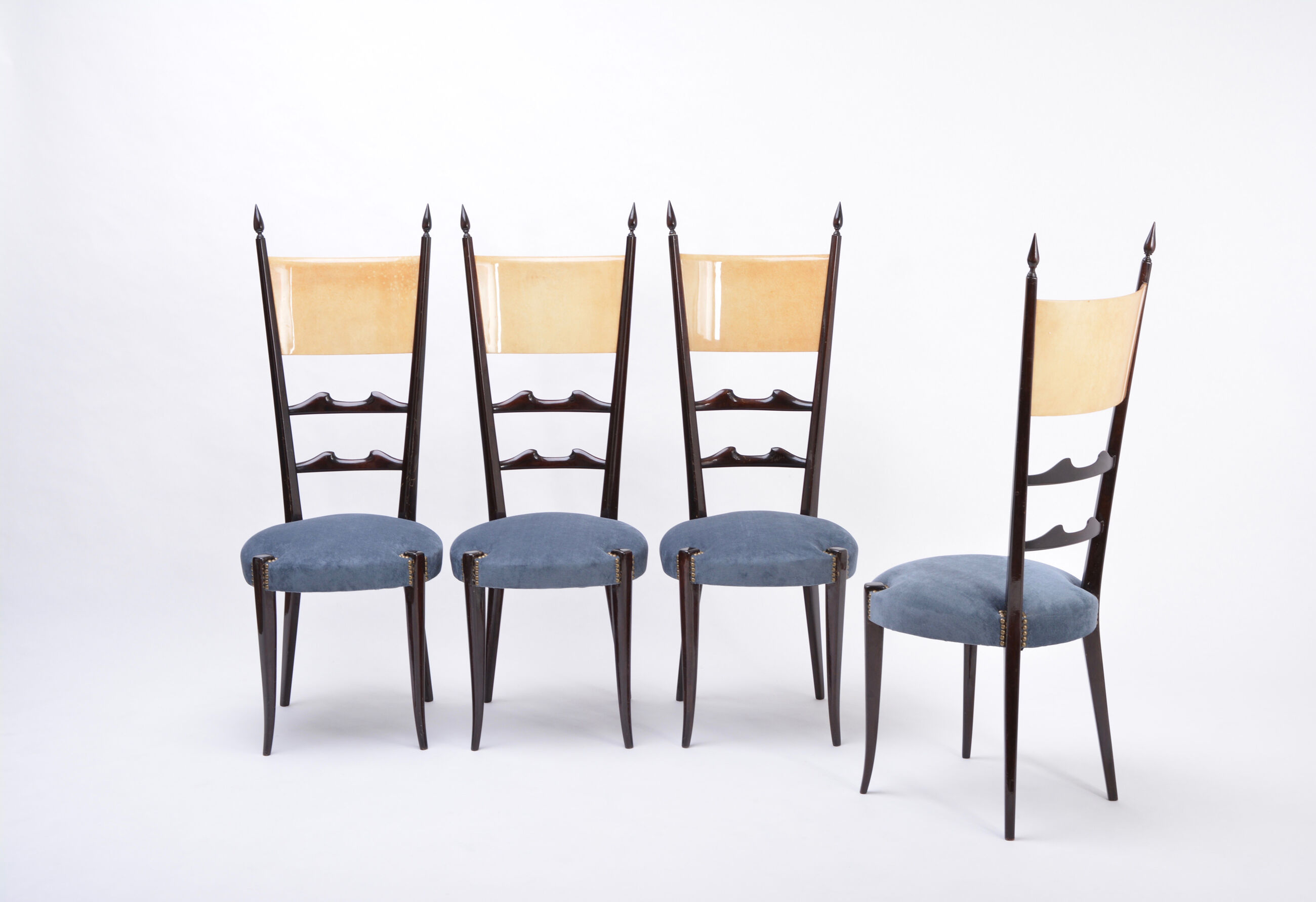 Set of four Italian Mid-Century Modern High Back dining chairs by Aldo Tura