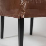Lintello. Pair of camel leather armchairs. 1970s.
