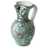 Spanish ceramic pitcher from the mid-century Mudéjar style in green and black, Punter.