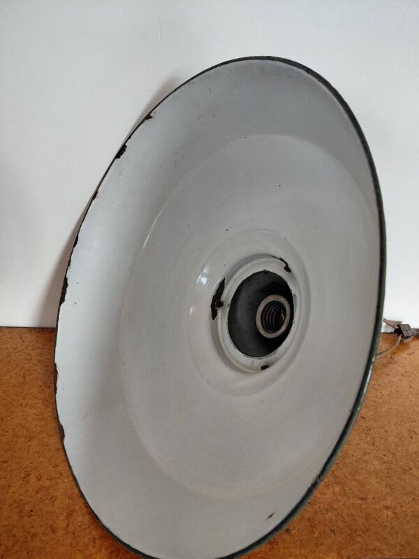 Lampe suspension Industrielle en E mail bleu et vert