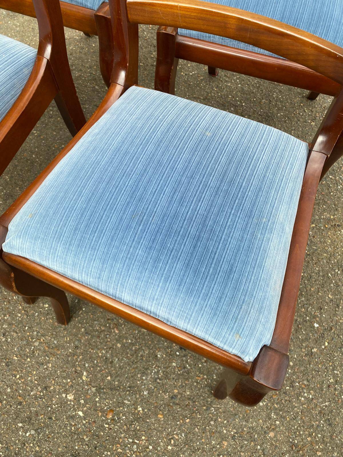 4 solid wood chairs with blue velvet suede in the Louis Philippe style.