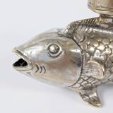 Vintage silver plated koi fish candle holder