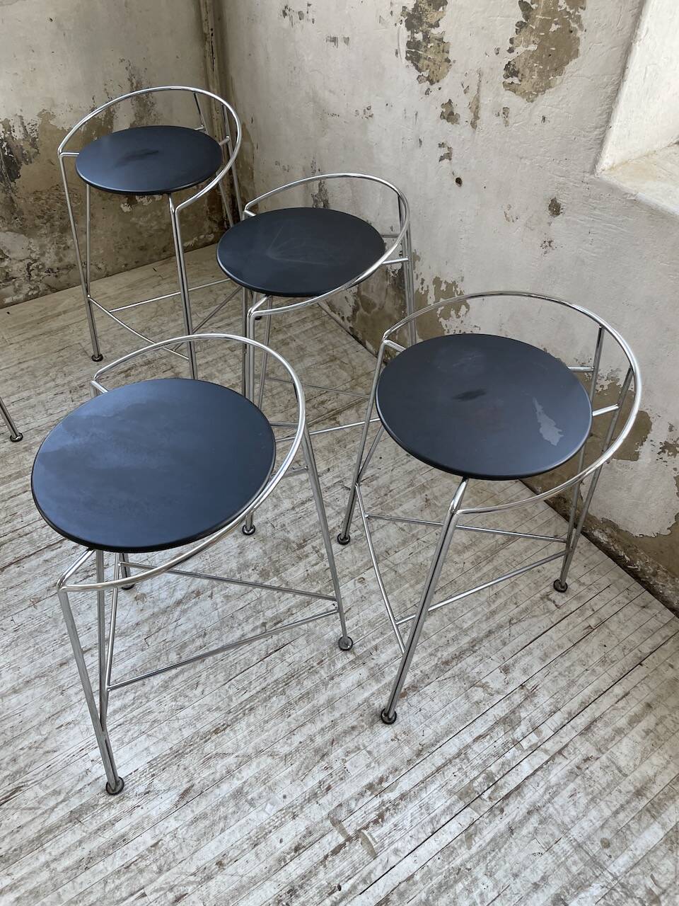 Set of 5 high stools "silver moon" Pascal Mourgue