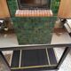 Art Deco wooden mirror and brass rolling service