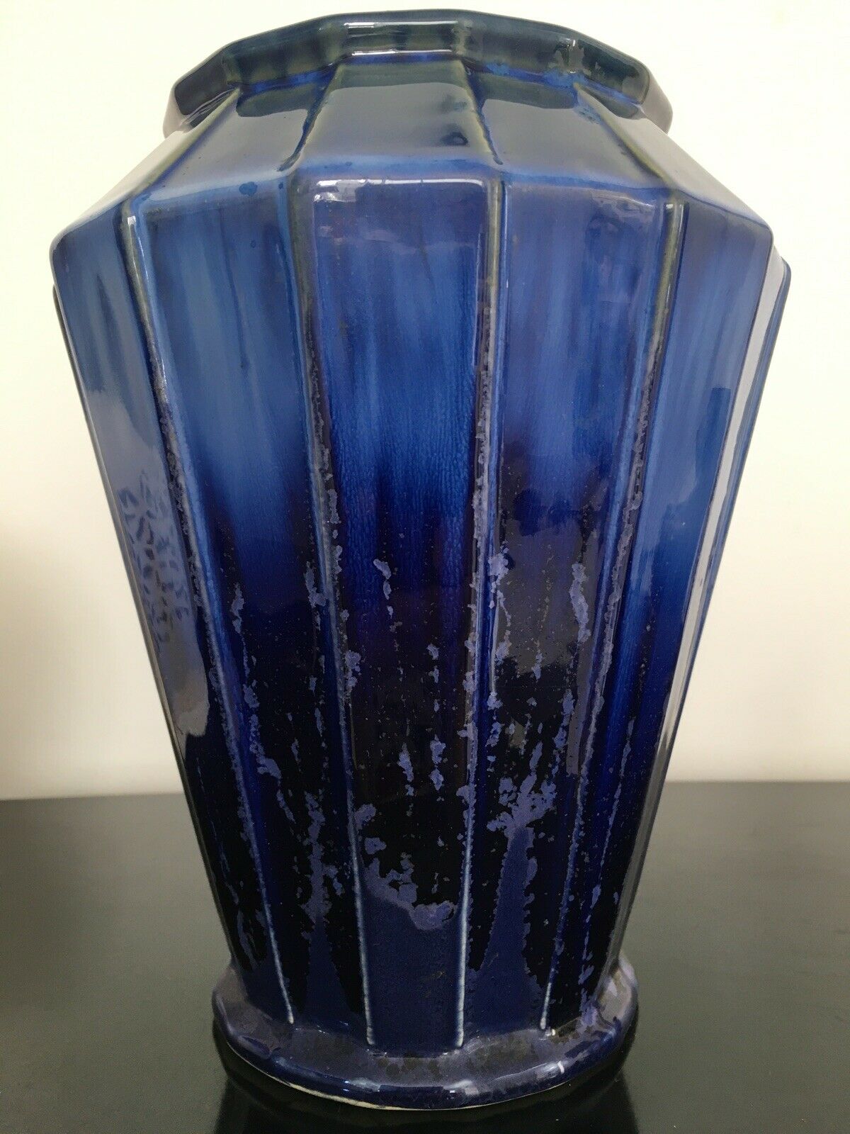 Old blue enamelled ceramic vase