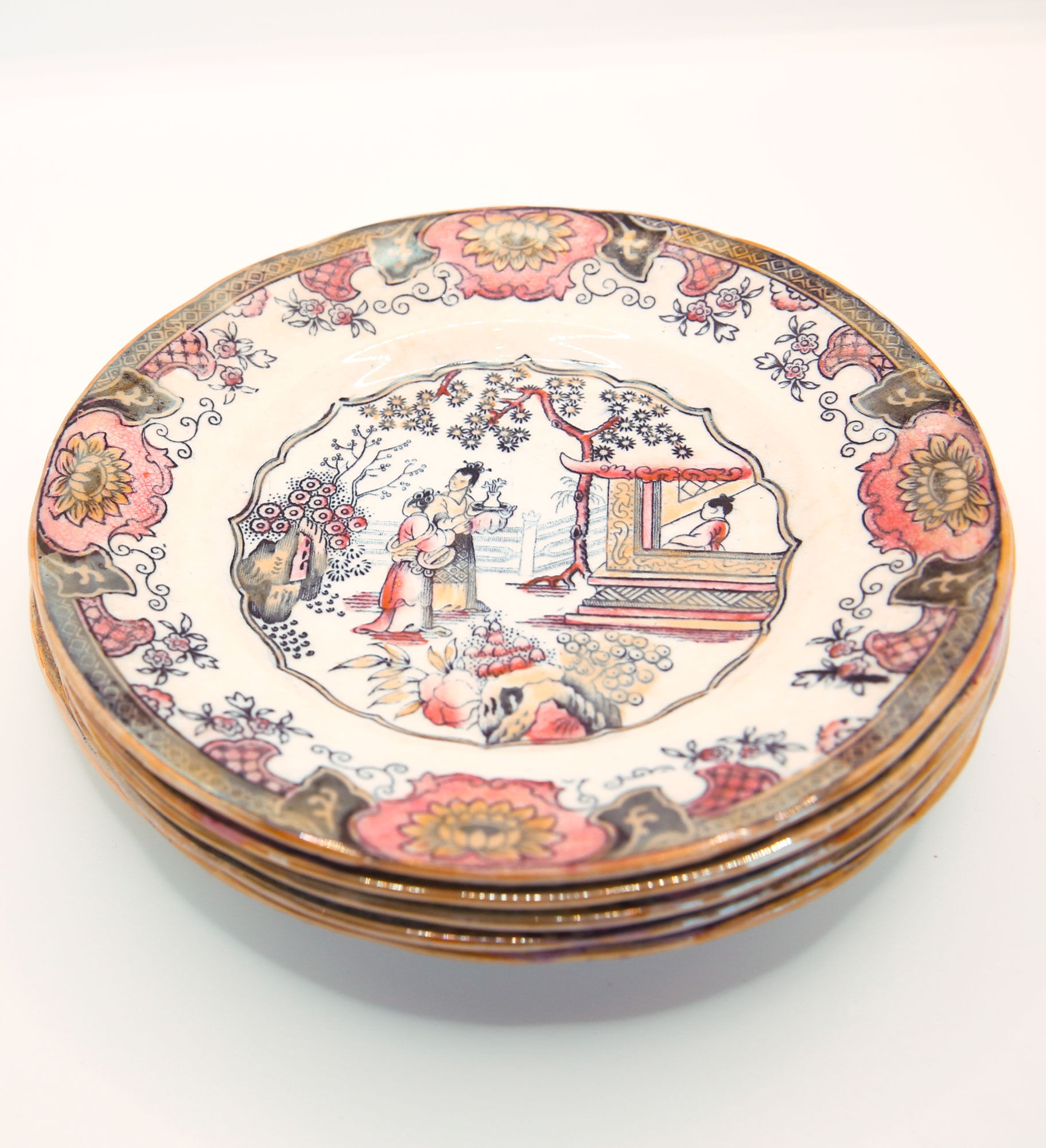 Set of 6 dessert plates model canton of B.F-boch frères, Belgium, late 19th