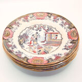 Set of 6 dessert plates model canton of B.F-boch frères, Belgium, late 19th