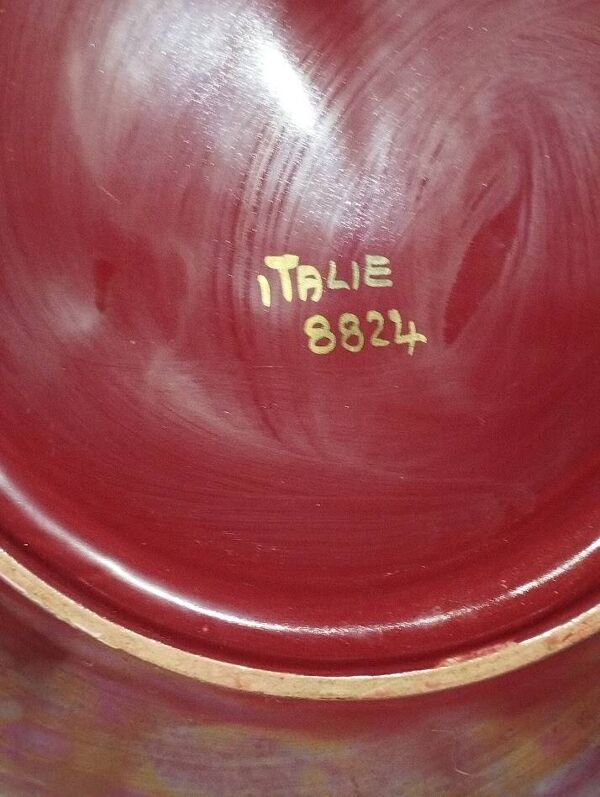 Très grand plat de présentation italien à relief argenté / doré –