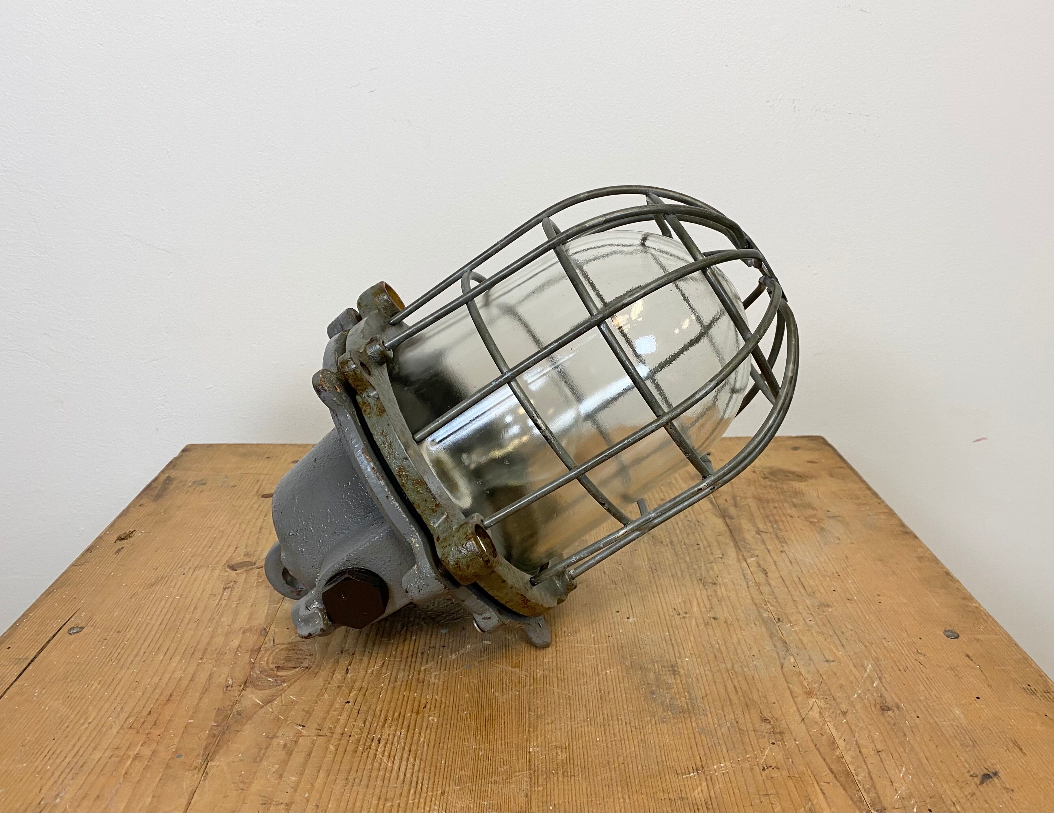 Grey Industrial Cast Iron Cage Pendant Light, 1960s