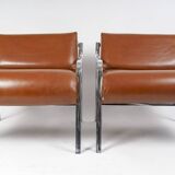 Pair of metal and leather armchairs from the 60s