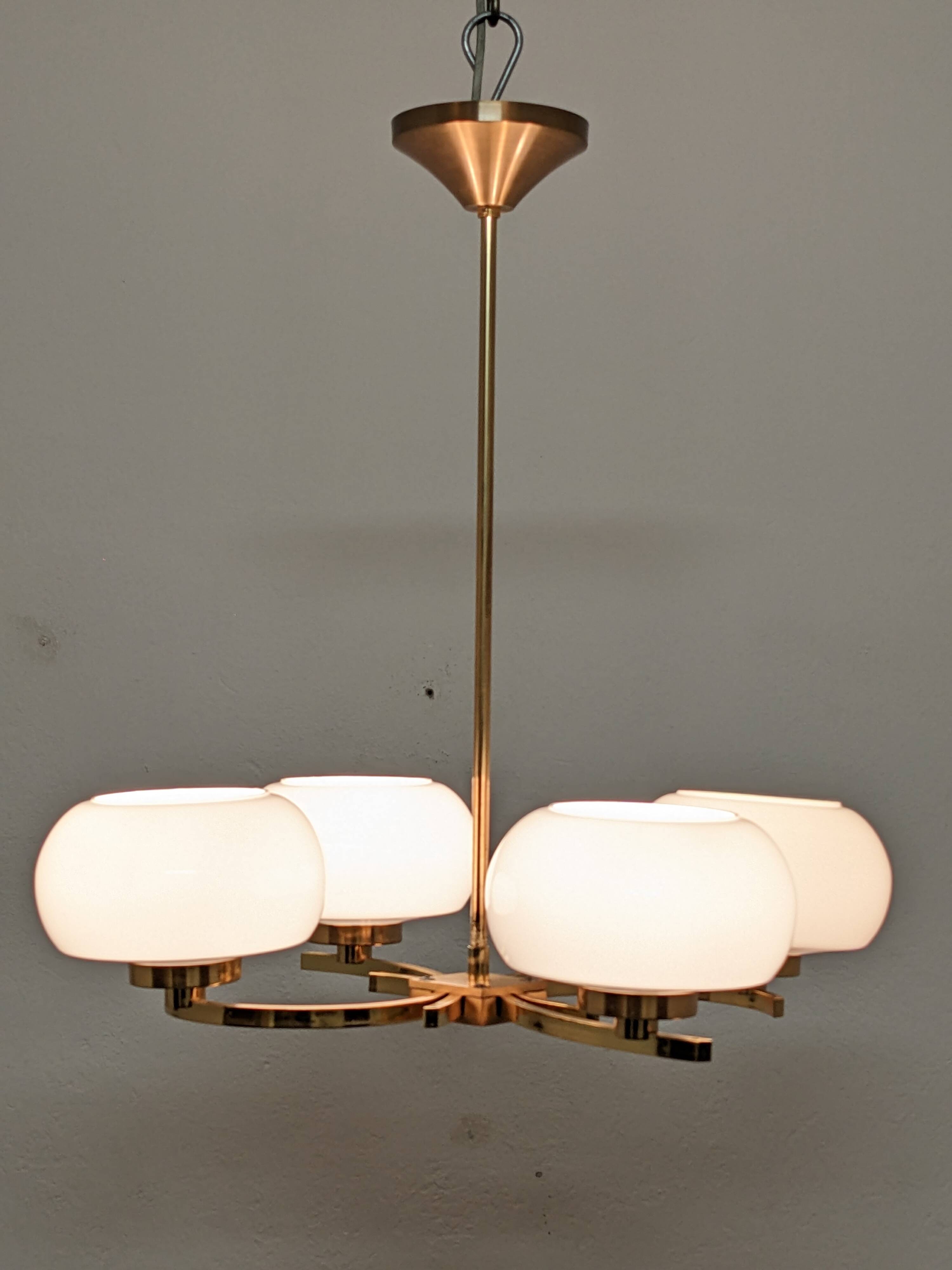 Arlus chandelier with 4 brass lights from the 50s/60s
