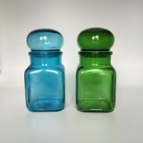 Pair of green and blue jars