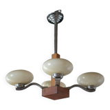 Art Deco suspension, 4-light chandelier with opaline globe, ceiling lamp.