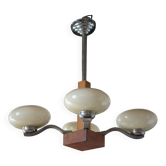 Art Deco suspension, 4-light chandelier with opaline globe, ceiling lamp.