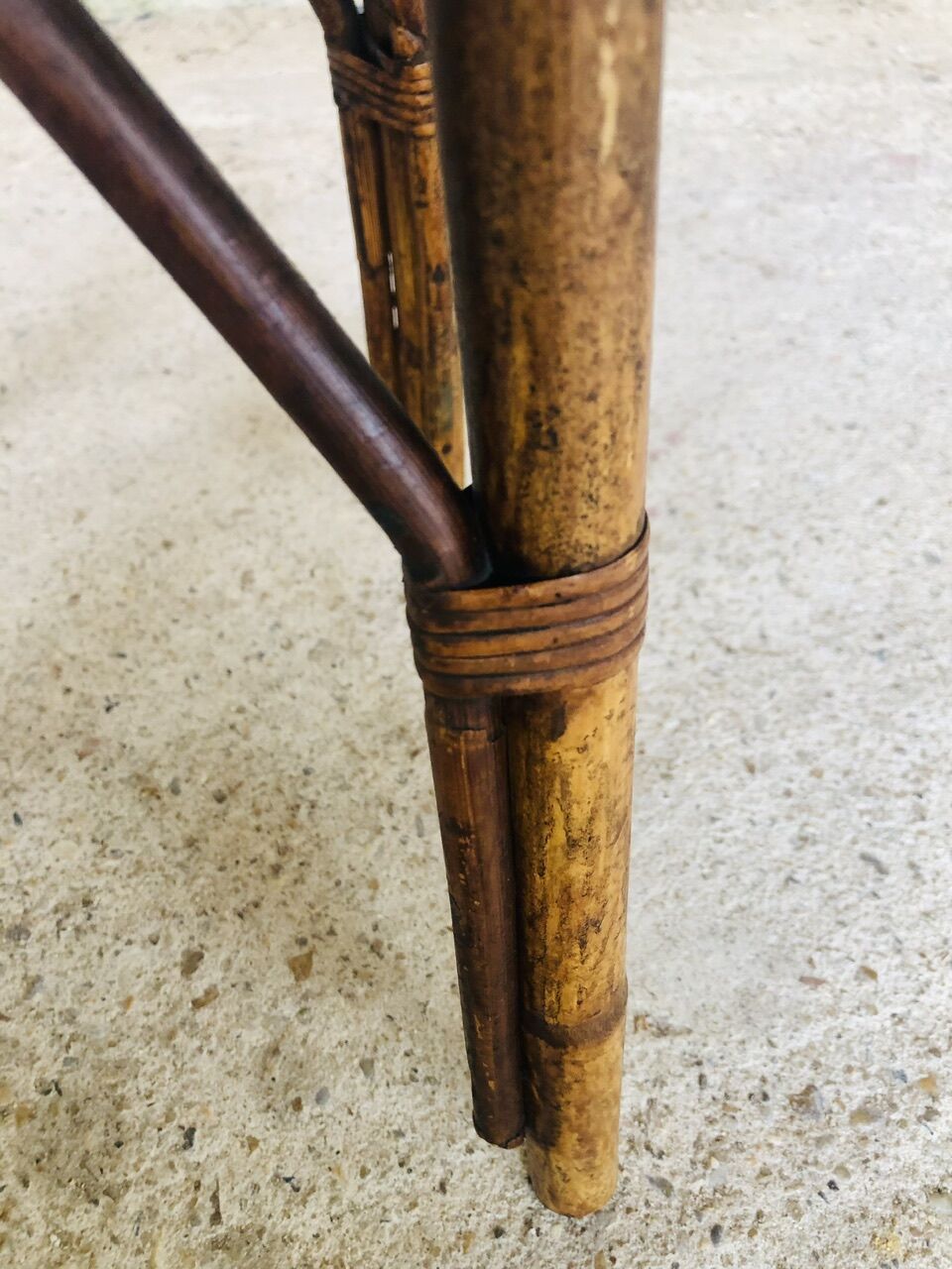 Round rattan bamboo side table, 60s