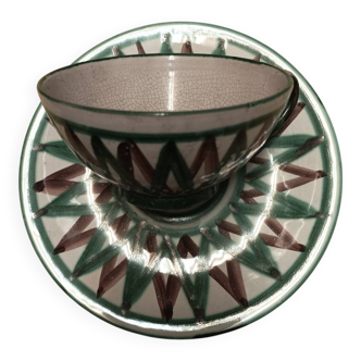 Tasse + sous-tasse Robert Picault Vallauris – décor chevrons vert