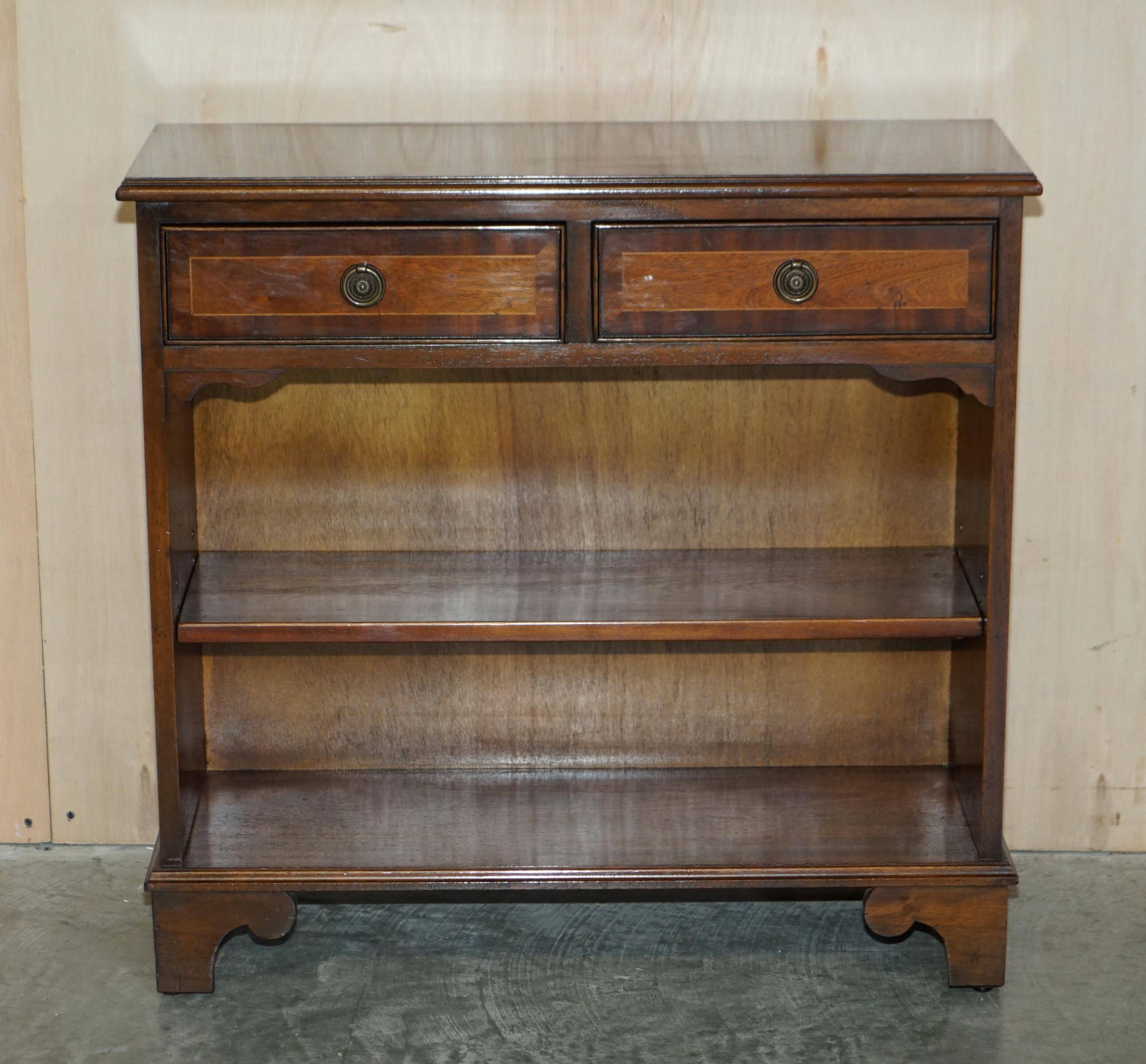 Vintage Low Bevan Funnell Library in Flamed Mahogany with Two Drawers