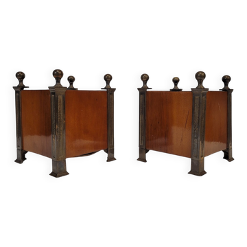 Pair of planters, bronze and mahogany, Louis XVI style, late 18th century - France