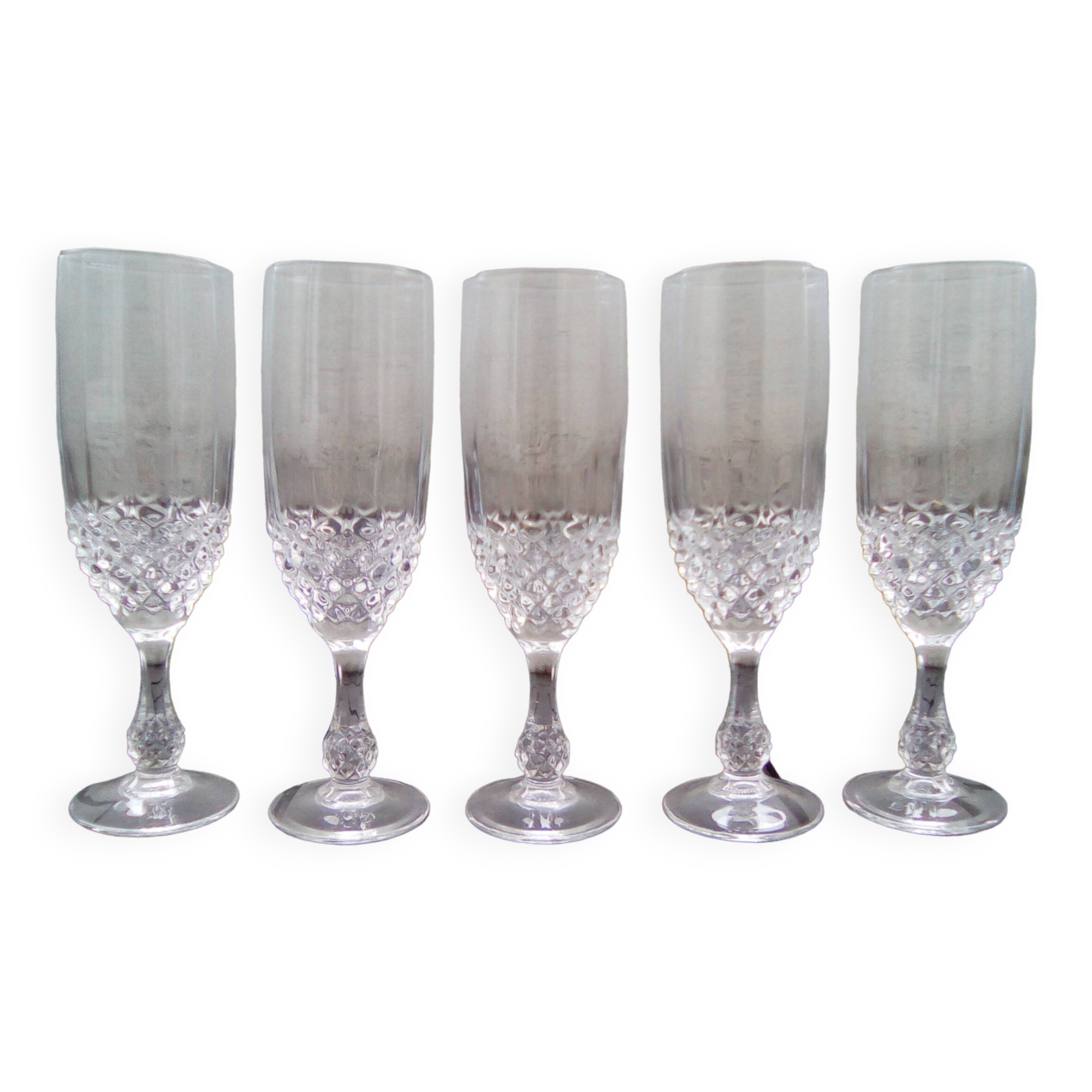 Set of 5 Lumiarc champagne flutes from the 70s