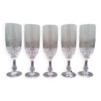 Set of 5 Lumiarc champagne flutes from the 70s