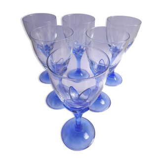 6 verres à eau tulipe pieds bleus