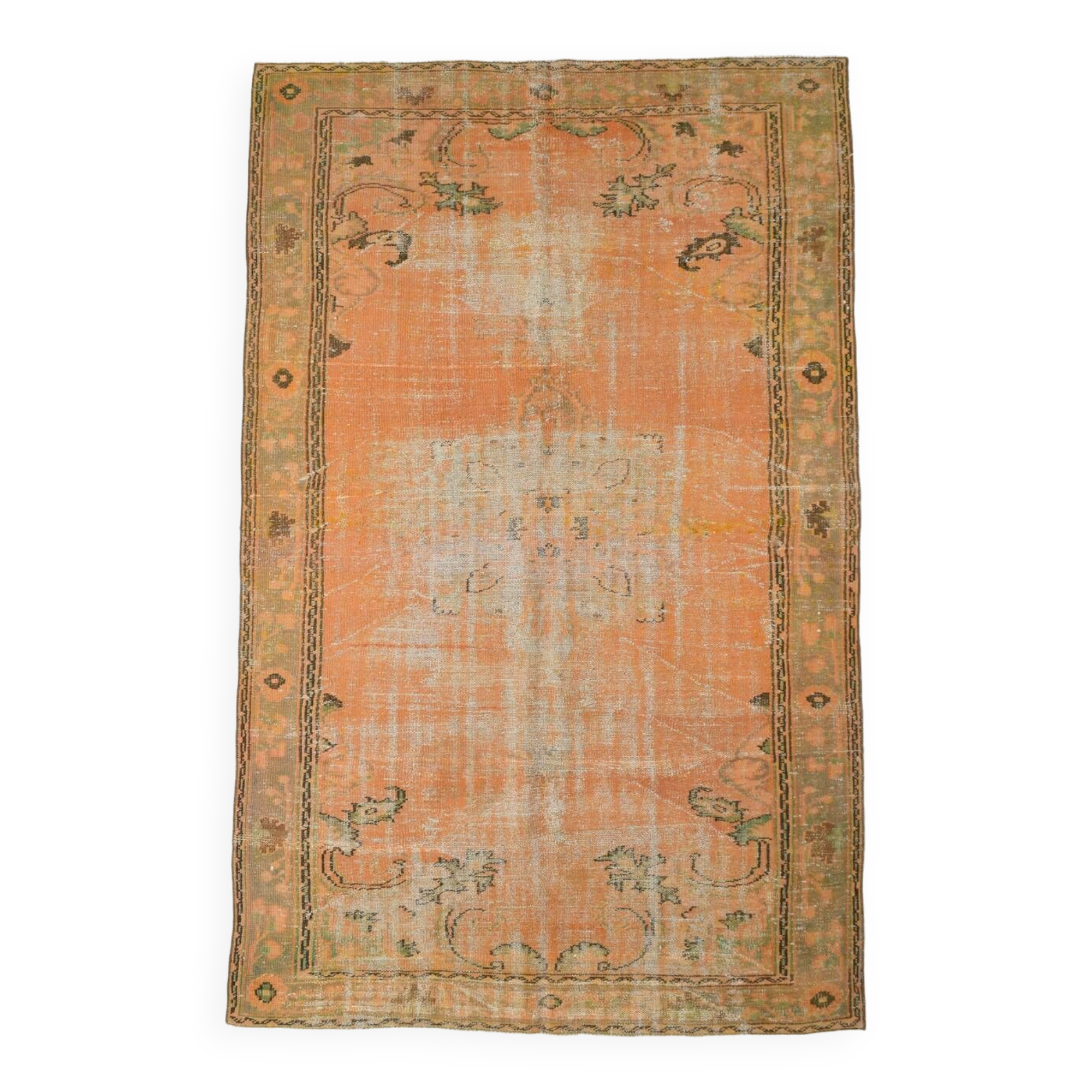 6x9 Shades Of Peach Orange Handmade Wool Oriental Turkish Rug, 180x286Cm